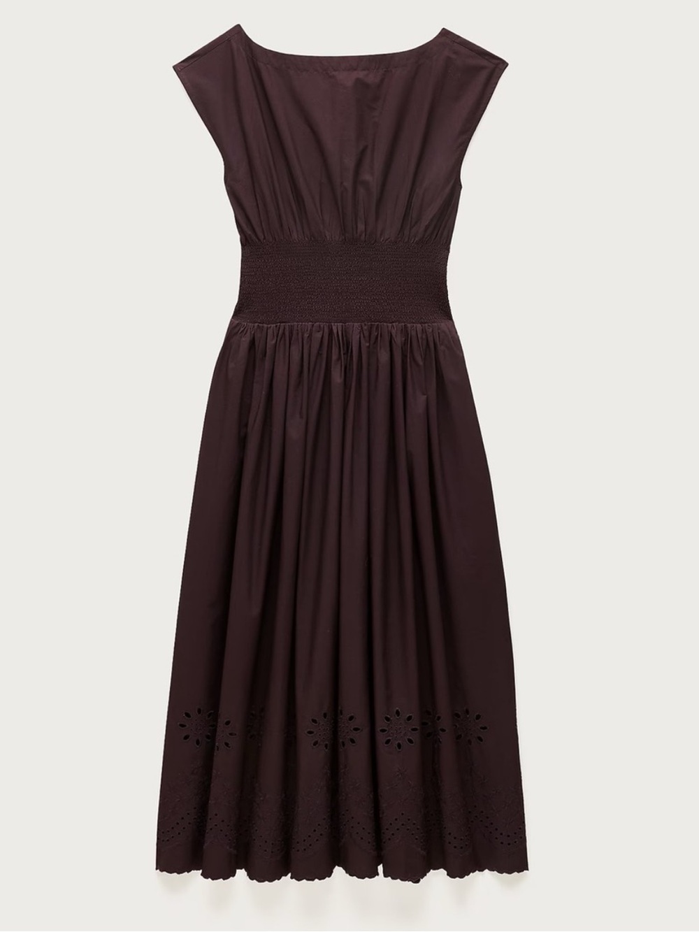 J.Crew NWT Smocked eyelet-hem dress in cotton poplin - Chocolate Berry - Picture 4 of 10